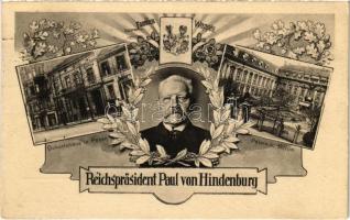 1925 Reichspräsident Paul von Hindenburg. Geburtshaus in Posen, Familien Wappen, Palais in Berlin. Art Nouveau, floral