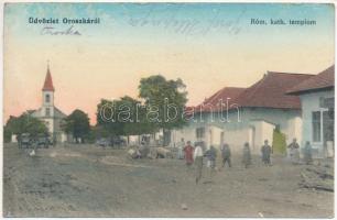 1914 Oroszka, Pohronsky Ruskov; Római katolikus templom, utca / street, church (fa)