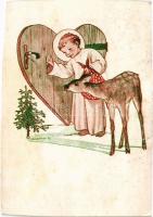 Kegyelmes karácsonyi ünnepeket és boldog újévet! Szalézi Művek / Christmas and New Year greeting art postcard s: Márton L. (vágott / cut)