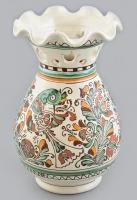Korondi, kézzel festett madaras váza, népi kerámia, jelzett: Józsa János Korond, hibátlan, m: 23,5 cm