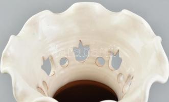 Korondi, kézzel festett madaras váza, népi kerámia, jelzett: Józsa János Korond, hibátlan, m: 23,5 c...