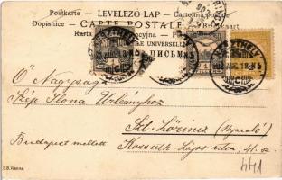 1902 Lady art postcard, romantic couple with violin. S.B. Vienna (kis szakadás / small tear)