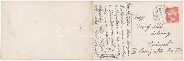 1916 Pozsony, Pressburg, Bratislava; Dunapart, vár, hajó. Két részes kinyitható panorámalap / Danube...