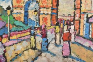 Farkasházy jelzéssel: Sétálók. Olaj, vászon. Dekoratív fakeretben, 50×70 cm