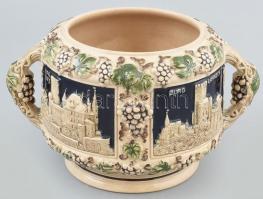 Werara fajansz bólés edény német várakat ábrázoló dekorral. Kézzel festett, jelzett, hibátlan, fedél nélkül. d: 24 cm, m: 18 cm