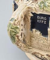Werara fajansz bólés edény német várakat ábrázoló dekorral. Kézzel festett, jelzett, hibátlan, fedél...