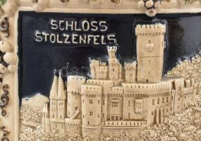 Werara fajansz bólés edény német várakat ábrázoló dekorral. Kézzel festett, jelzett, hibátlan, fedél...