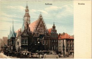 Wroclaw, Breslau; Rathaus / town hall, market, shops
