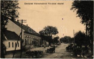 1917 Várboksán, Román-Bogsán, Bocsa Romana; Fő utca, lovas szekerek, üzlet / main street, horse carts, shop