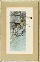 Brauer Ildikó (1954): Noé bárkája. Vegyes technika, papír, jelzett, sorszámozott művészpéldány. EA VIII/XIII. A kép hátoldalán is rajzzal, dedikációval. 41x23 cm Üvegezett keretben.