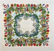 Svájci címeres, virágos mintával díszített selyem kendő, kb. 66x65 cm