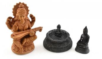 3 db különféle Buddha és Krisna szobor, m: 5-12 cm