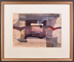 Jávor Piroska (1944-): A bánat ablaka. Akvarell, ceruza, papír. Jelezve középen lent. Hátoldalán Képcsarnok Vállalat címkéjével. Üvegezett fakeretben. 29x42 cm