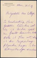 1907 R. Nikolaides görög pszichológus levele Klug Ferdinánd professzorhoz