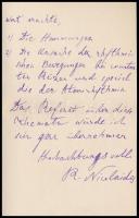 1907 R. Nikolaides görög pszichológus levele Klug Ferdinánd professzorhoz