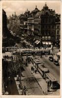 1931 Budapest V. Kossuth Lajos utca és Rákóczi út kereszteződése, Astoria, 44-es villamos, autók