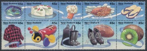 Új-Zéland; 1994 "Kiwiana" - tipikus új-zélandi termékek bélyegfüzet-lap Mi 1344-1353