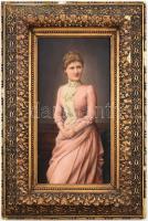 XIX. század második felében működő osztrák festő. E. Ginzel jelzéssel: Hölgy portré. Olaj, fa díszes keretben, 30x16cm