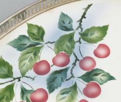 Szecessziós, fajanszbetétes fém tálca, jelzés nélkül, hibátlan, 36x21cm