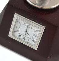 Asztali quartz óra, hőmérő, barométer, földgömb díszes, kopásnyomokkal, m: 20 cm