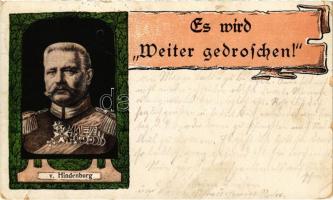 1916 Es wird weiter gedroschen! Generalfeldmarshall v. Hindenburg / WWI German military art postcard, patriotic propaganda, Field Marshal Hindenburg (EM)
