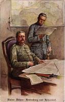 1915 Unsere Führer: Hindenburg und Hötzendorf / WWI German and Austro-Hungarian K.u.K. military art postcard, Hindenburg and Hötzendorf, Viribus Unitis propaganda. M. Munk Nr. 978. (EK)