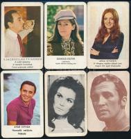 1971-1978 10 db színésznőket, színészeket ábrázoló kártyanaptár + Fénycső, Világítástechnikai és Villamossági Szövetkezet nagyméretű kártyanaptára, 15x10 cm