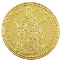 DN Történelmi aranypénzek - Mária Terézia 1 dukát, prágai veret, 1743 aranyozott rézötvözet utánveret COPY beütéssel, kapszulában (38mm) T:PP