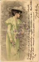 1901 Lady. Miessner & Buch Künstler-Postkarten Serie 1081. Am Blütenhain litho (EB)