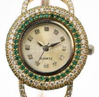 Ezüst (Ag) női, köves, karpereces karóra, quartz, működik, d: 6cm, jelzett, bruttó:27,96g