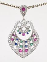 Ezüst (Ag) nyaklánc, Szintetikus rubin, smaragd, zafír köves medállal, h: 43cm jelzett, bruttó: 13g