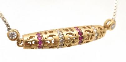 Ezüst (Ag) köves karkötő, szintetikus rubinnal, aranyozott, jelzett, h: cca. 20cm bruttó: 7,32g