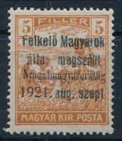 Nyugat-Magyarország I. 1921 Arató 5f próbanyomat Bodor vizsgálójellel