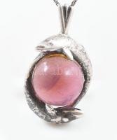 Ezüst (Ag) nyaklánc, lila ásvány medállal, jelzett, h: 53 cm, bruttó: 7,9g