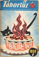 1958 Tábortűz. A Magyar Űttörők Szövetségének képes folyóirata. 1-24. szám. Benne Sebők Ferenc által írt, és Zórád Ernő által rajzolt képregényekkel (Ujvári bej, Marco Polo, Peter Pan), Kálmán Jenő - Szakmáry László: Sicc képregény, valamint Kálmán Jenő verse után, Dargay Attila által rajzolt képregénnyel, és más érdekes képregényekkel. Valamint érdekes, humoros írásokkal, közte pl.: Fekete István: Magasles. Egybekötve, félvászon-kötésben.