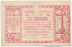 Esztergom 1919. június 10. 1K Esztergomi Pénzintézetek Utalványa, felülbélyegzéssel T:III- ragasztott, folt, ragasztónyomok