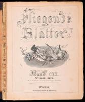 1904 Fliegende Blätter Band CXX. Nr. 3049-3074. Gazdagon illusztrált, német nyelvű humoros hetilap egybefűzött számai. Félvászon-kötésben, kissé viseltes, sérült állapotban, a kötéstől elvált borítóval.