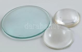 3 db nagyítóüveg, egyik csorba, d: 5-10 cm