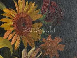 Bárkay Imre (1930-2007): Színes csendélet. Olaj, farost, jelzett. Dekoratív fa keretben. 70×60 cm