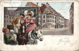 München, Kgl. Hofbräuhaus / beer hall, drinking couple, humour, C. Andelfinger & Cie. Kunstanstalt No. 3309. Emb. (small tear)