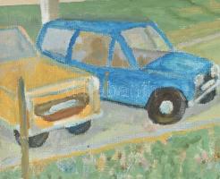 Nolipa István Pál (1907-1986): Pesterzsébet, János téri házak. Olaj, vászon. Jelzett, hátoldalán aut...