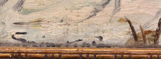 Olvashatatlan jelzéssel: Rőzsehordó a hóban. Olaj, vászon. Dekoratív, sérült fakeretben. 33X46,5 cm