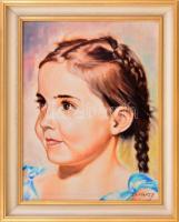 Lakiházy jelzéssel: Kislány arcképe, 1948. Olaj, vászon, falemezen. 38X27,5 cm Dekoratív, kissé sérült fakeretben.