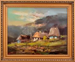 Mág Tamás (1952-2019): Színes házak. Olaj, farost, jelzett. Dekoratív fakeretben. 40x50 cm