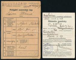1947 5db Közmunka igazolvány, polgári személyi lap Orosháza
