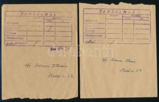 3 db 1944 októberi cukorjegy tasakok és petróleum utalvány