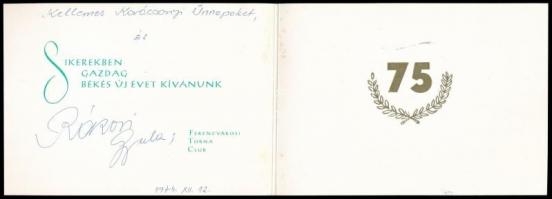 1974 FTC emléklap Rákosi Gyula válogatott labdarúgó autográf dedikációjával