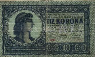 1919. július 10K "Frígiai sapka" vágási elcsúszással, felül fehér csíkkal T:III+