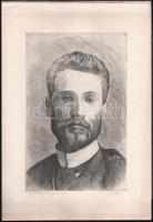 Azonosítatlan jelzéssel: Justh Zsigmond portréja. Rézkarc, papír, jelzett . 29×19,5 cm