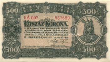 1923. 500K "Magyar Pénzjegy..." T:II+ alig látható hajlás!